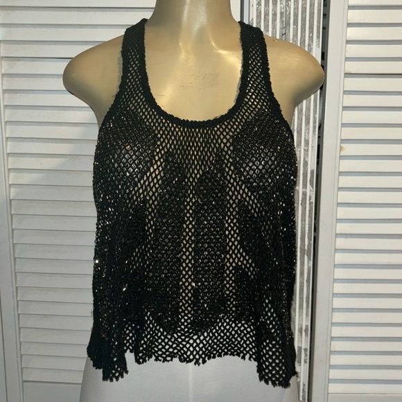 Parker Tops - Parker Black and Gold Beaded Silk Sequin Top Size Small